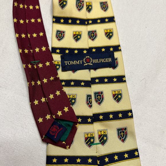 Tommy Hilfiger Crest Print Tie Fluer Di Lis Star Print Silk Multicolor Formal - Picture 2 of 8